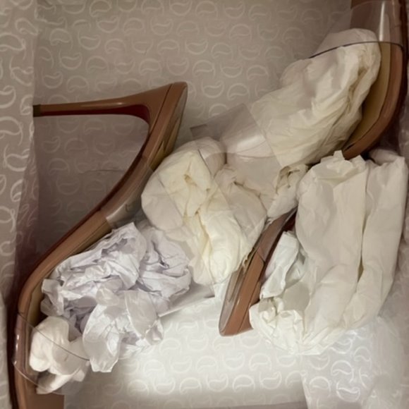 *NIB* Sz 8.5 Nude Christian Louboutin slide sandal, clear PVC & patent leather - Picture 8 of 10